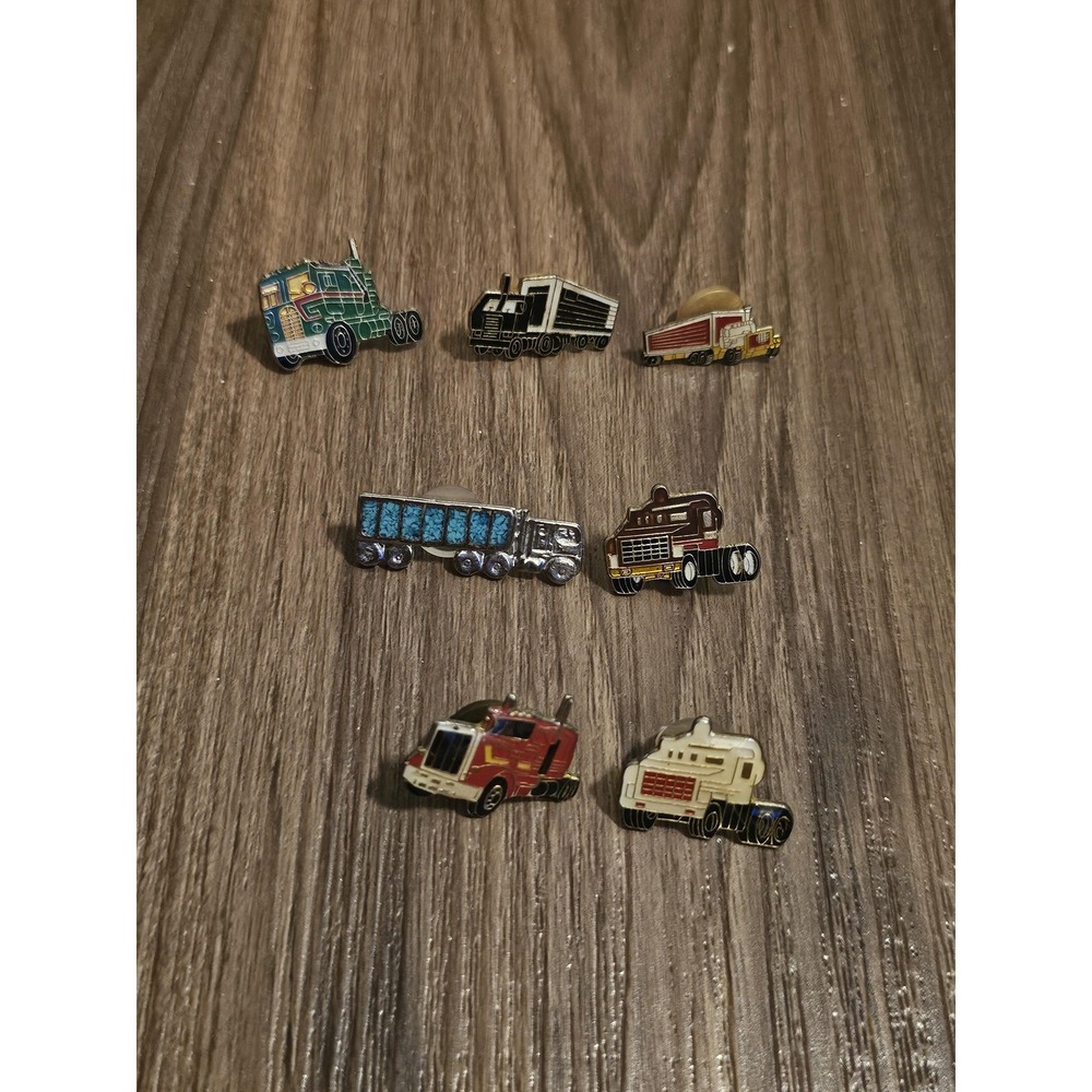 Vintage Semi Truck Tractor Trailer Enamel Lapel Pins Lot 8 Multi Color Big Rigs